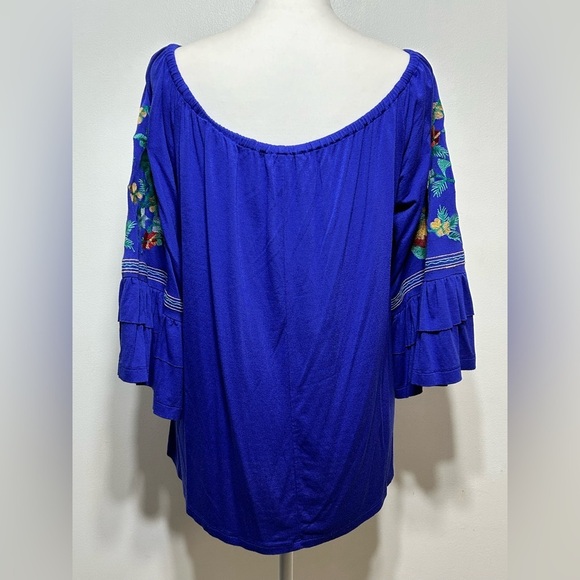 Altar’d State Boho Embroidered Floral Bell Sleeve Off The Shoulder Blouse - Picture 6 of 14
